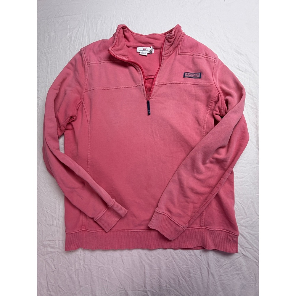 Vineyard Vines Womens Pink 1/4 Zip Cotton Pullover Sweatshirt Golf Crest Size M - Picture 1 of 8